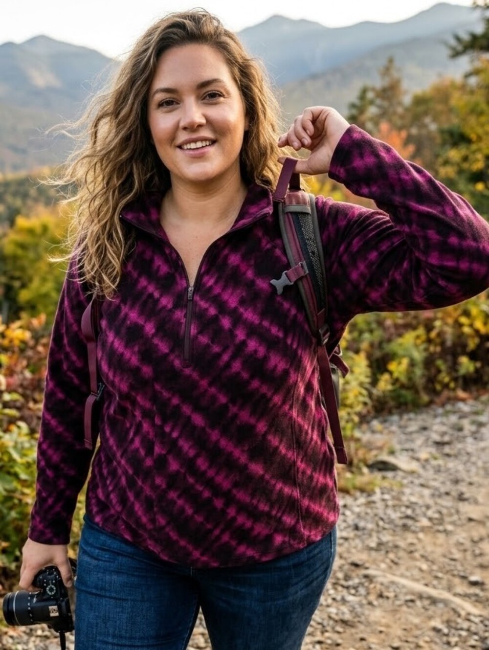 Eddie Bauer Tie Dye Fleece 1/4 Zip Sz 2X Pink & Black